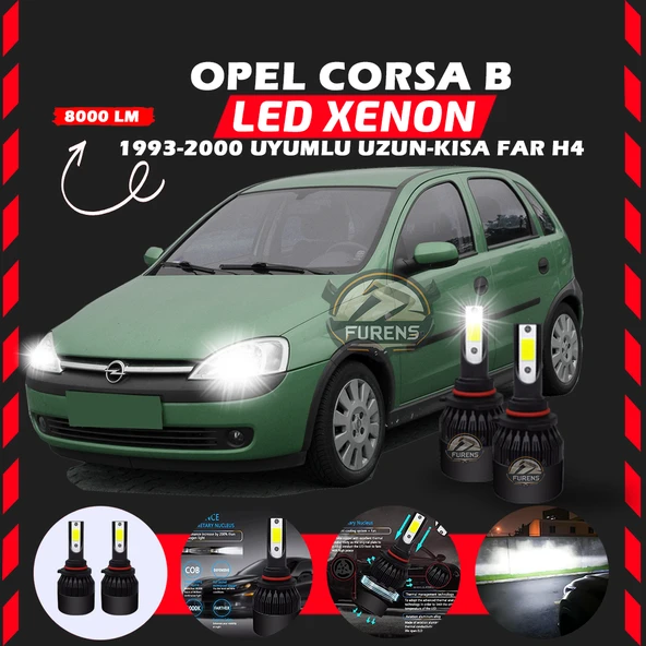 Opel Corsa B 1993-2000 Uzun - Kısa Uyumlu Şimşek Etkili Led Xenon Light Series H4 ürün görseli