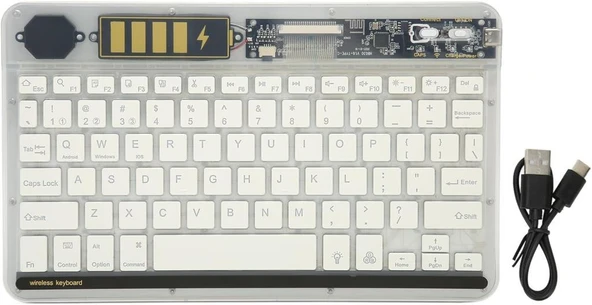 Huawei Matepad 10.4" Uyumlu Kablosuz Bluetooth Şarjlı Transparan Rgp 7 Renk Işıklı Klavye - Beyaz - 2