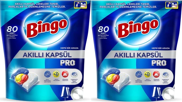 Bingo Akıllı Kapsül Pro Bulaşık Makinesi Deterjanı Tableti 160 Adet Limon Kokulu (2PK*80)