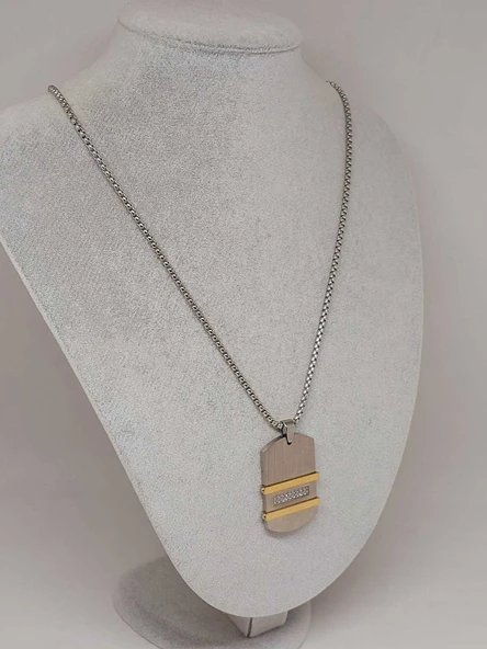 Taş Detaylı Erkek Çelik Kolye (56018) - Resim 4