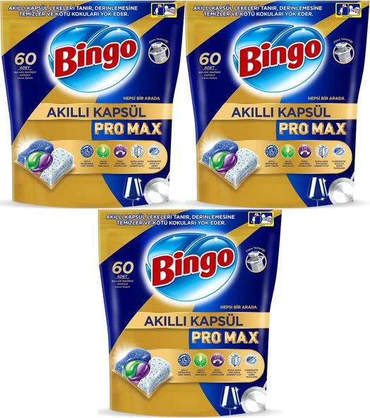 Bingo Akıllı Kapsül Pro Max Bulaşık Makinesi Deterjanı Tableti 180 Adet Limon Kokulu (3PK*60)