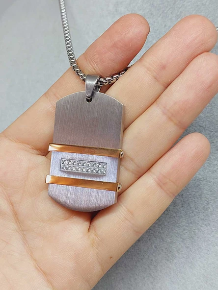 Night Serisi Erkek Doğal Taşlı Çelik Kolye (56018) - Resim 3