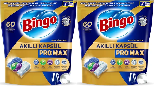 Bingo Akıllı Kapsül Pro Max Bulaşık Makinesi Deterjanı Tableti 120 Adet Limon Kokulu (2PK*60)