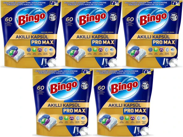 Bingo Akıllı Kapsül Pro Max Bulaşık Makinesi Deterjanı Tableti 300 Adet Limon Kokulu (5PK*60)