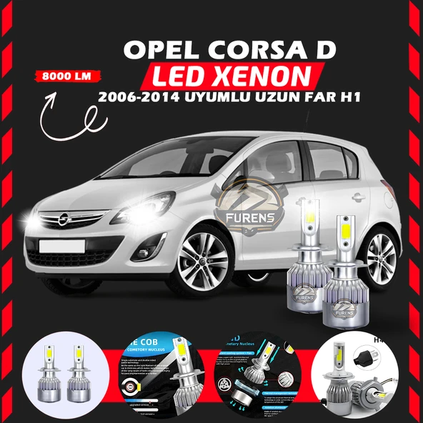 Opel Corsa D 2006-2014 Uzun Far Uyumlu Şimşek Etkili Led Xenon Performance Series H1 ürün görseli 1