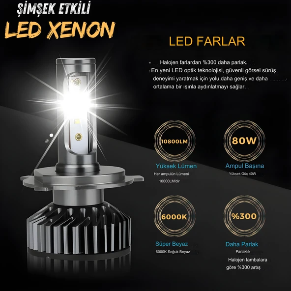 Opel Corsa B 1993-2000 Uzun - Kısa Uyumlu Şimşek Etkili Led Xenon Premium Series H4 - 5