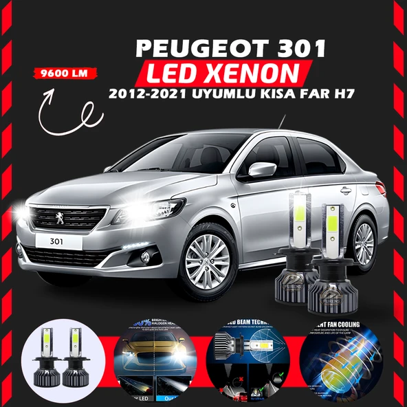 Peugeot 301 2012-2021 Kısa Far Uyumlu Şimşek Etkili Led Xenon Pro Series H7