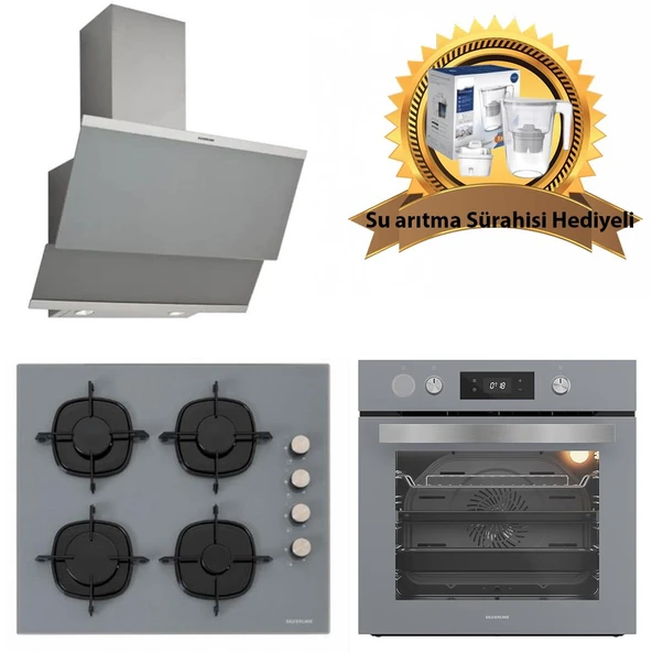 Silverline Buhar Destekli Fryart Gri Cam Ankastre Set 3420 Gri - CS5335S01 - BO65P4S01 ürün görseli 1