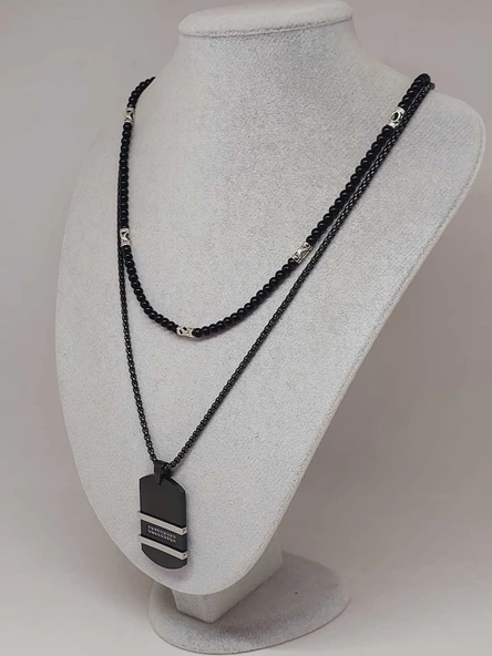 Night Serisi Erkek Doğal Taşlı Çelik Kolye (56024) - 5