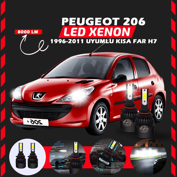 Peugeot 206 1996-2011 Kısa Far Uyumlu Şimşek Etkili Led Xenon Light Series H7