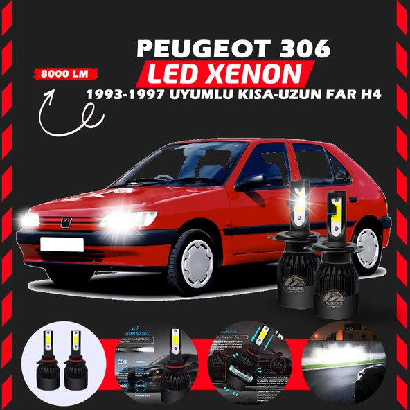 Peugeot 306 1993-1997 Uzun Kısa Far Uyumlu Şimşek Etkili Led Xenon Light Series H4