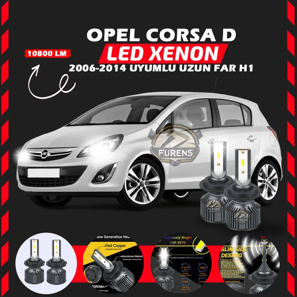 Opel Corsa D 2006-2014 Uzun Far Uyumlu Şimşek Etkili Led Xenon Premium Series H1