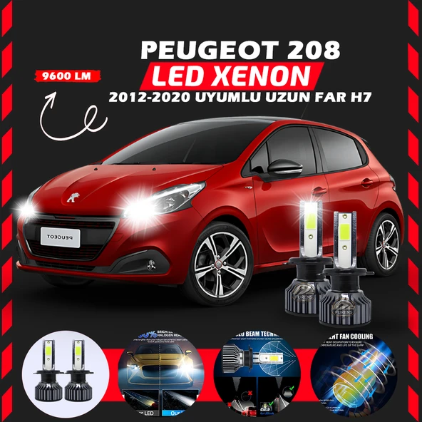 Peugeot 208 2012-2020 Uzun Far Uyumlu Şimşek Etkili Led Xenon Pro Series H7