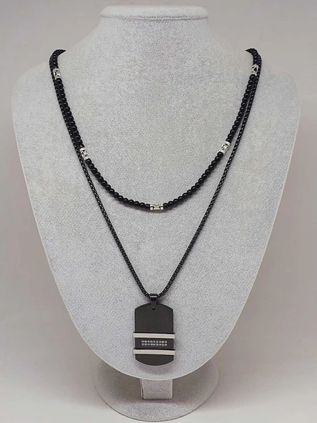 Night Serisi Erkek Doğal Taşlı Çelik Kolye (56024) - 2