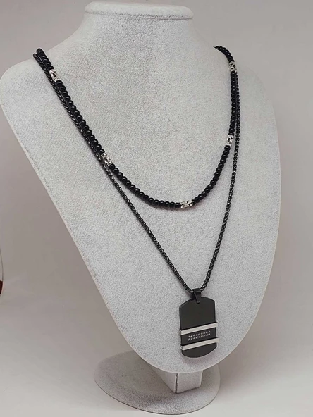 Night Serisi Erkek Doğal Taşlı Çelik Kolye (56024) - 4