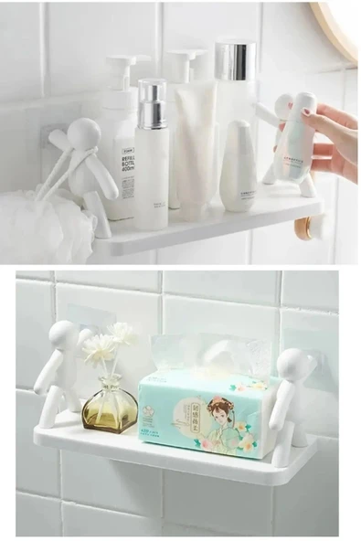 Online Kapında İnsan Motifli Lüks Banyo Mutfak Ofis Baharat Rafı Kendinden Yapışkanlı Çöp Adam Rafı - 3