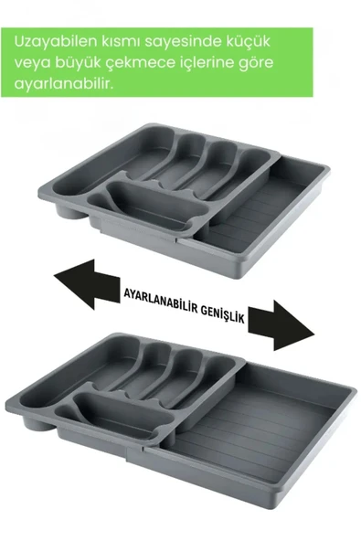 Online Kapında Online Kpaında Uzayabilen Ayarlanabilir Kayar Kızaklı Çekmece Içi Kaşıklık Organizeri Antrasit - 3
