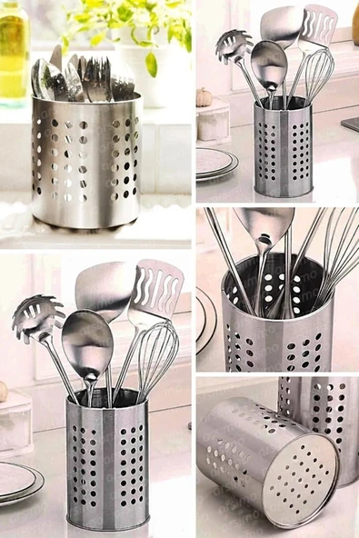 Online Kapında Lüks Metal Silindir Kaşıklık Tezgah Üstü Servis Standı Dik Kaşıklık Düzenleyici ürün görseli 1