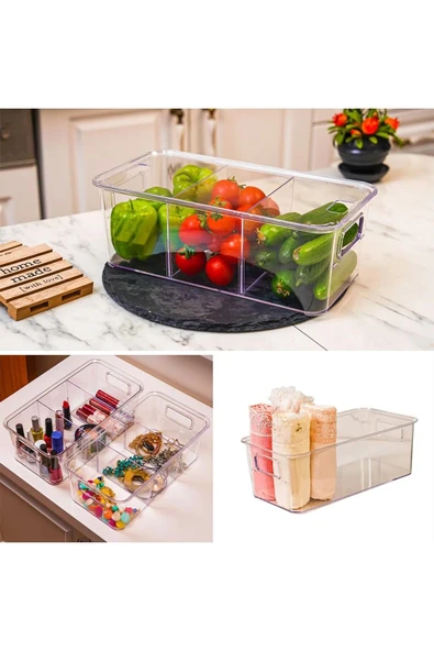 Online Kapında 3 Bölmeli Kapaklı Buzdolabı Içi Düzenleyici Organizer Sebze Meyve Sepeti Takı Makyaj Kutusu - 2