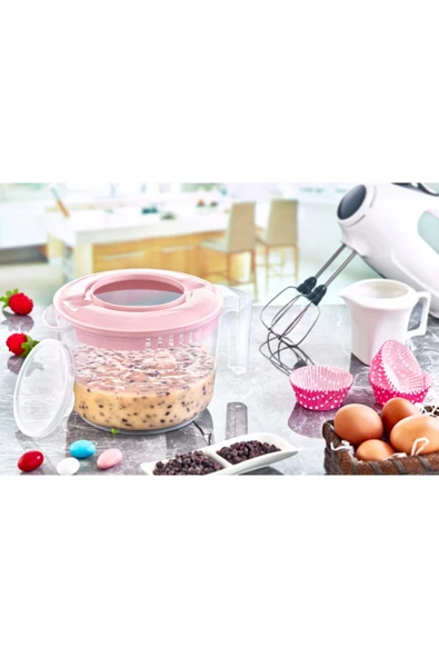 Yourhome 2500ml Pembe Kapaklı Mikser Kabı (Kaymaz Ayaklı)