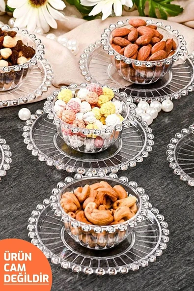 Online Kapında 12 Parça Lüks Şeffaf Kristal Boncuklu Çerezlik Sunumluk Reçellik Kahvaltılık Seti
