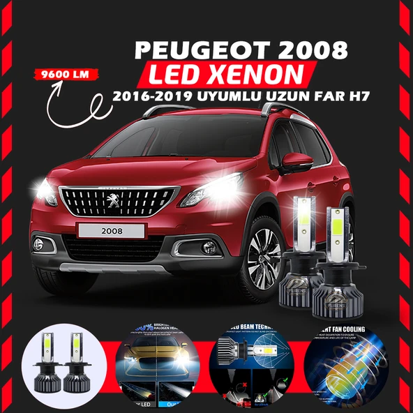 Peugeot 2008 2016-2019 Uzun Far Uyumlu Şimşek Etkili Led Xenon Pro Series H7