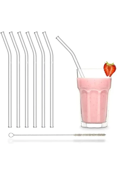 Online Kapında Lüks Fırçalı Eğik Cam Pipet Isıya Dayanıklı Termisil Cam Pipet 21cm 6ADET