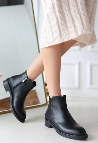 Moed Siyah Cilt Topuklu Bot - Resim 3