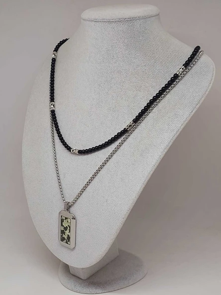 Night Serisi Erkek Doğal Taşlı Çelik Kolye (56030) - 5