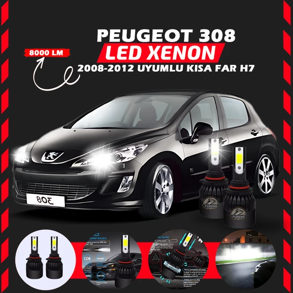 Peugeot 308 2008-2012 Kısa Far Uyumlu Şimşek Etkili Led Xenon Light Series H7 ürün görseli 1