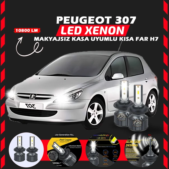 Peugeot 307 Makyajsız Kasa Kısa Far Uyumlu Şimşek Etkili Led Xenon Premium Series H7 ürün görseli
