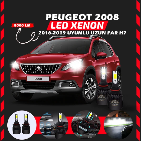 Peugeot 2008 2016-2019 Uzun Far Uyumlu Şimşek Etkili Led Xenon Light Series H7