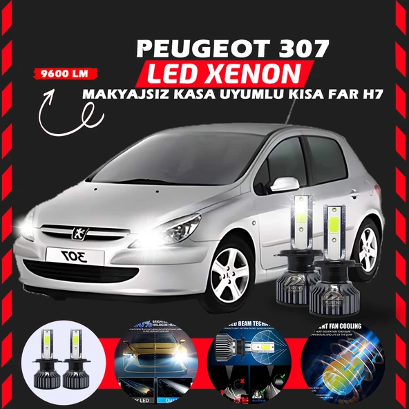 Peugeot 307 Makyajsız Kasa Kısa Far Uyumlu Şimşek Etkili Led Xenon Pro Series H7