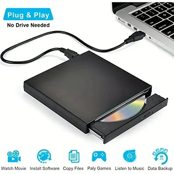 Monozone Harici Dvd Rw Usb 2.0 Cd Dvd Yazıcı Okuyucu  Harici CD-RW sürücü DVD-ROM Oynatıcı - 5