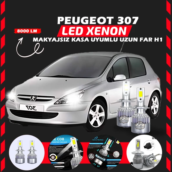 Peugeot 307 Makyajsız Kasa Uzun Far Uyumlu Şimşek Etkili Led Xenon Performance Series H1