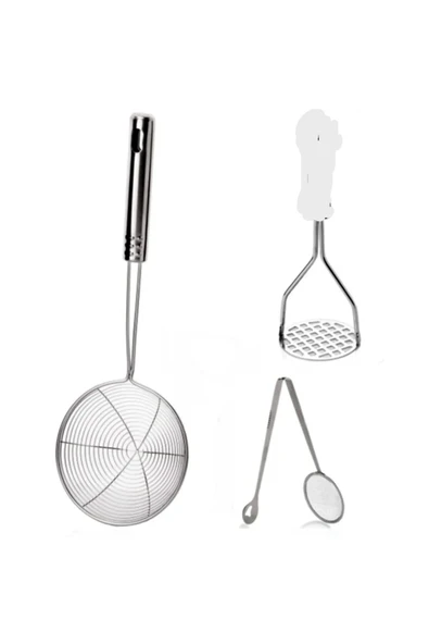 Online Kapında OnlineKapındaMetal Yağ Kevgiri Metal Patates Ezici Süzgeçli Kızartma Ve Haşlama Maşası Maşalı Kevgir ürün görseli 1