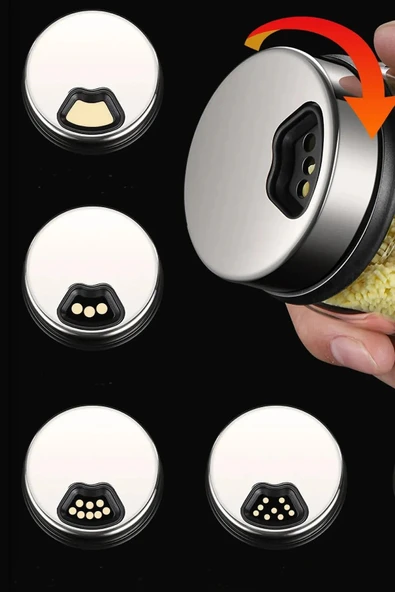 Online Kapında Cam 6 ADET Lüks Metal Döner Kapaklı Basıc Model Baharatlık Tuzluk Biberlik 240cc Etiket - 3