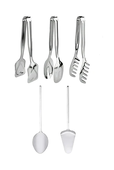 Fırsat Sende 5 Parça Paslanmaz Çelik Servis Sunum Seti Kaşık Spatula Makarna Salata Pasta Maşası