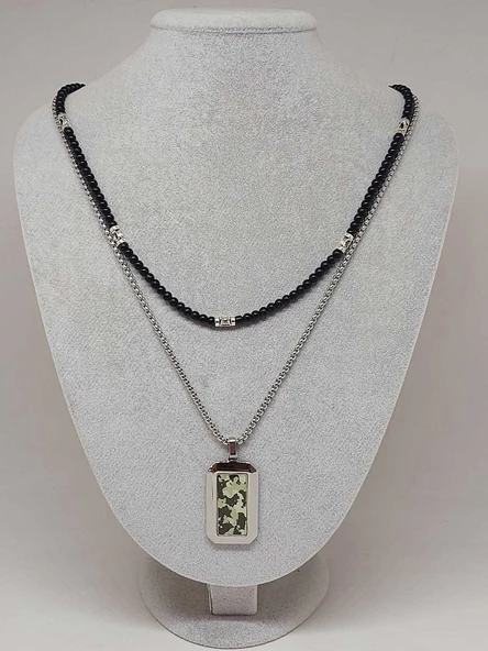 Night Serisi Erkek Doğal Taşlı Çelik Kolye (56030) - 2