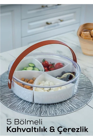 CMshop Kapaklı Kulplu 5 Bölmeli Vakumlu Kahvaltılık/Çerezlik