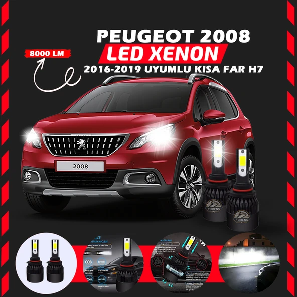 Peugeot 2008 2016-2019 Kısa Far Uyumlu Şimşek Etkili Led Xenon Light Series H7