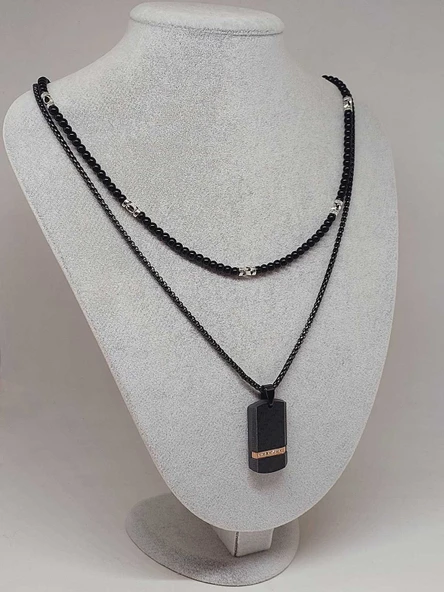 Night Serisi Erkek Doğal Taşlı Çelik Kolye (56028) - Resim 4