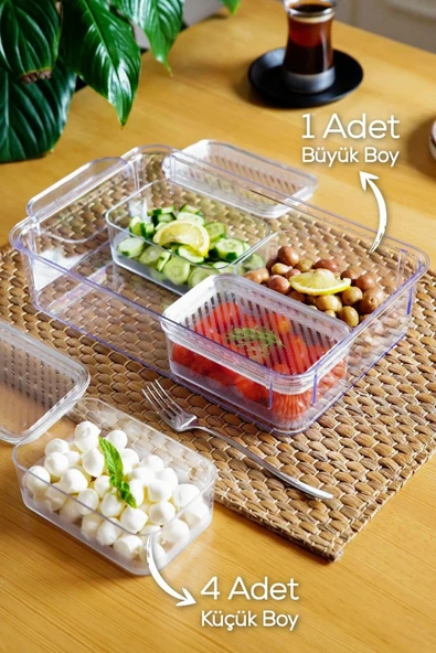 Online Kapında 5 li Akrilik Kapaklı Kutulu Kahvaltılık Saklama Kabı Seti Şeffaf Kahvaltılık - 5