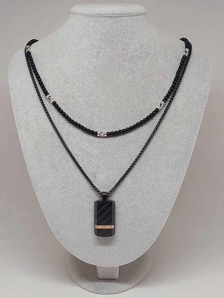 Night Serisi Erkek Doğal Taşlı Çelik Kolye (56028) - Resim 2