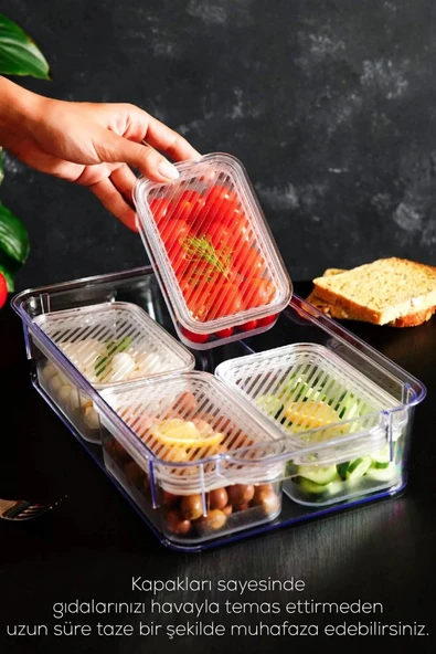 Online Kapında 5 li Akrilik Kapaklı Kutulu Kahvaltılık Saklama Kabı Seti Şeffaf Kahvaltılık - 6