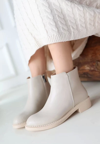 Moed Bej Cilt Topuklu Bot - Resim 3