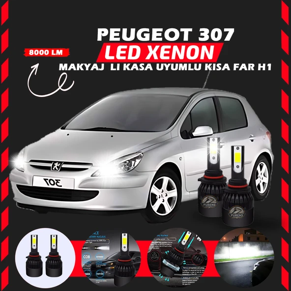 Peugeot 307 Makyajlı Kasa Kısa Far Uyumlu Şimşek Etkili Led Xenon Light Series H1