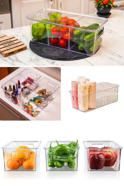 Online Kapında 3 Bölmeli Kapaklı Buzdolabı Içi Düzenleyici Organizer Sebze Meyve Sepeti Takı Makyaj Kutusu