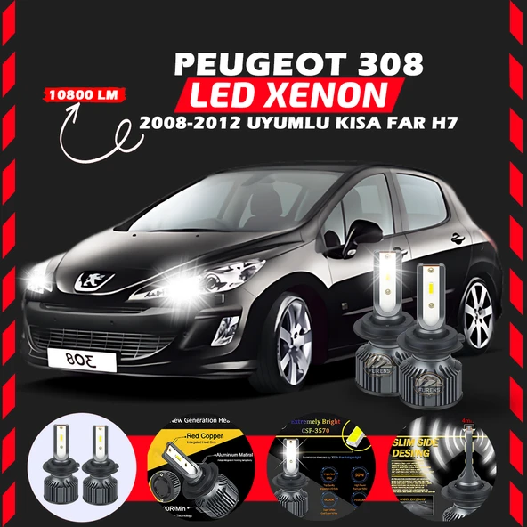 Peugeot 308 2008-2012 Kısa Far Uyumlu Şimşek Etkili Led Xenon Premium Series H7 ürün görseli