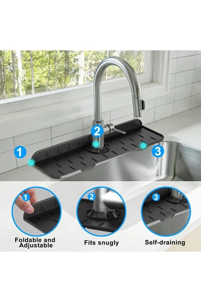 Siprona Premium Ürün Evye Mutfak Lavabo Bataryası Musluk Altı Su Emici Matı Su Sızdırmaz Önleyici Mat - 5